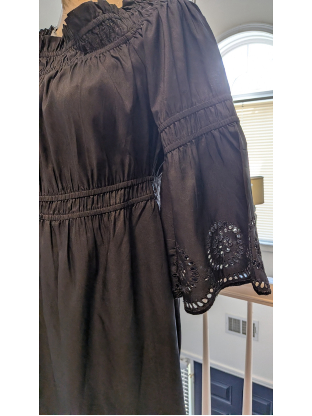 Venus Black Off Shoulder Eyelet Embroidered Midi Dress Boho Peasant US 10 - Picture 2 of 6